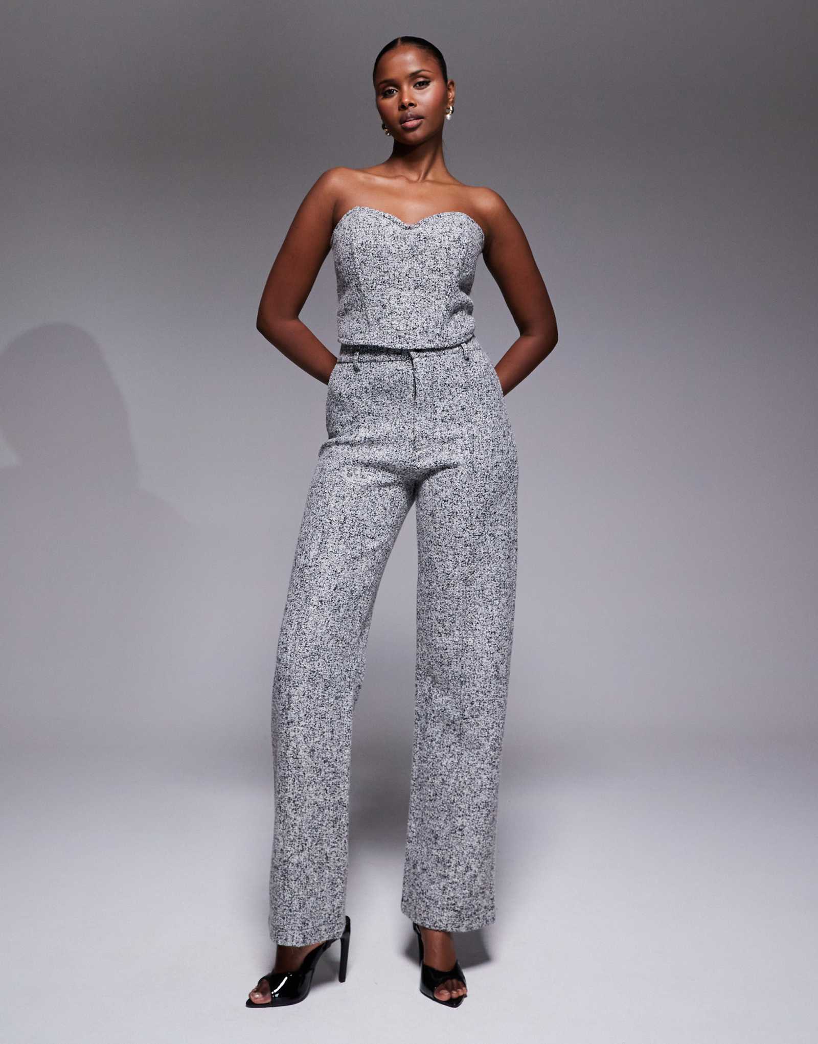 Брюки прямого кроя от JLUXLABEL Stay Sharp из серого твида - часть комплекта 