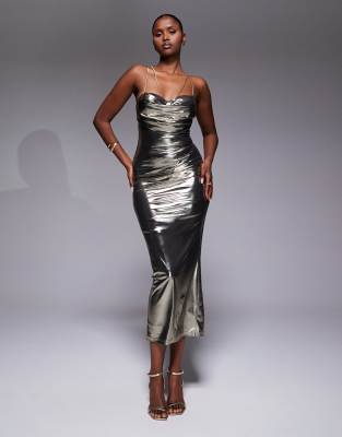 Jluxlabel Visions Of You Cowl Neck Metallic Midi Dress In Multi