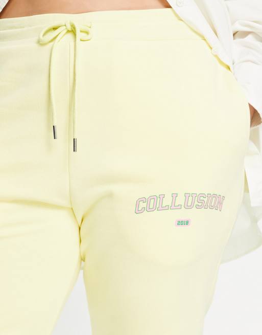 Joggers amarillos de corte pitillo con estampado universitario exclusivos de COLLUSION Pus, 3 de 4