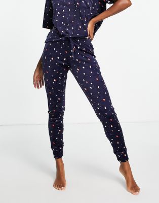 Joggers azul marino con estampado de lunares de velour Dottie de ...