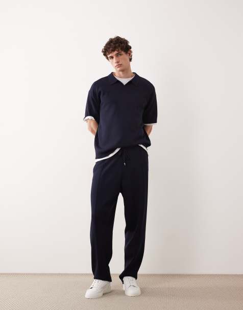 Joggers azul marino de corte suelto de punto compacto de ASOS COLLECTIVE (parte de un conjunto) - view 1