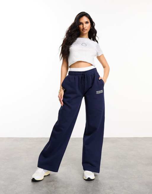 Joggers azul marino de pernera ancha con cinturilla doble de tejido grueso de Weekend Collective