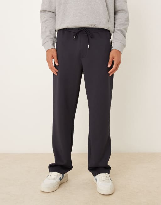 Joggers azul marino de pernera recta con bolsillos con cremallera de tejido efecto neopreno de ASOS DESIGN