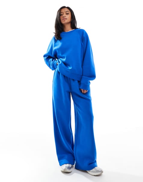 Joggers azules de pernera ancha con interior cepillado de ASOS DESIGN Petite - view 1