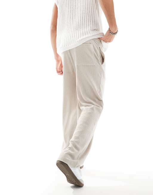 Joggers beis de pernera ancha de velour acanalado de ASOS DESIGN, 2 de 5
