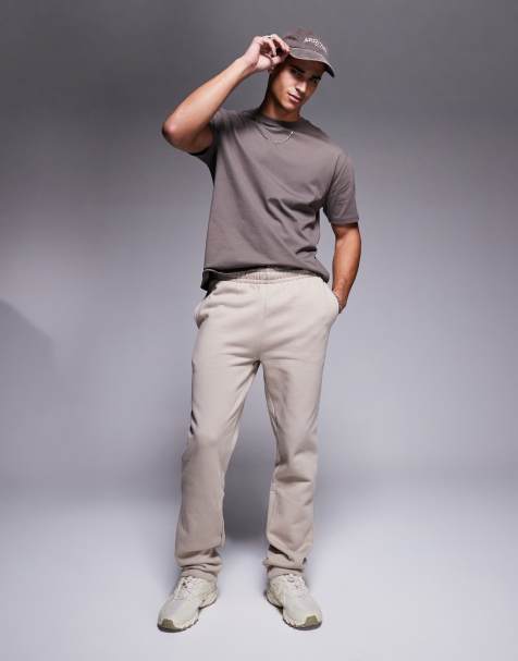 Joggers beis de pernera recta de tejido grueso de 400 g/m2 premium de ASOS DESIGN - view 1