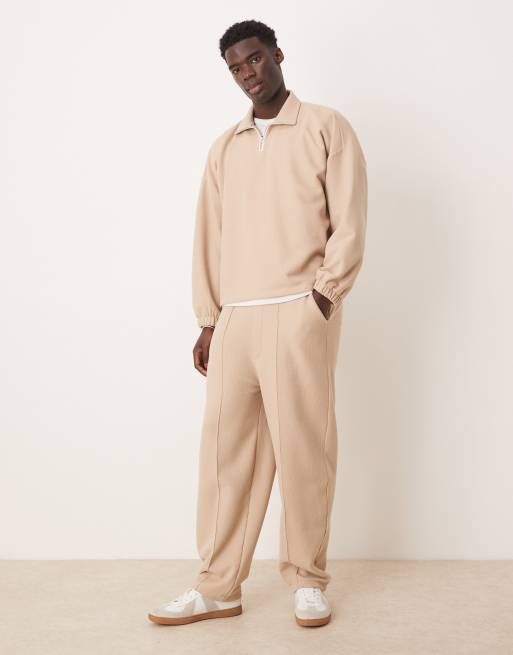 Joggers beis muy holgados de punto gofrado de ASOS DESIGN (parte de un conjunto)