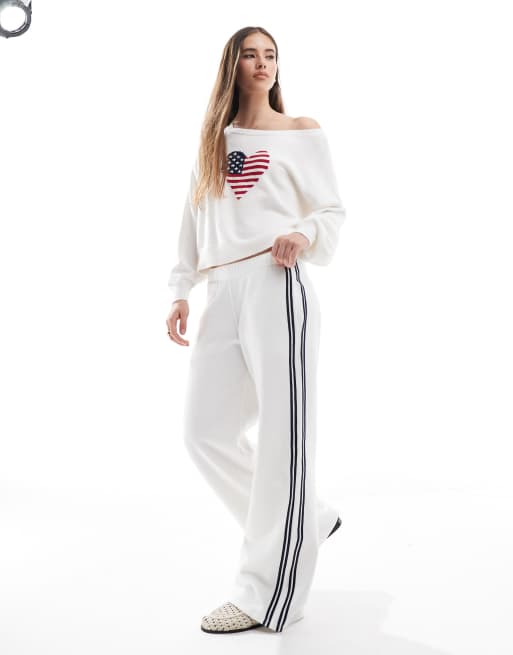 Joggers blancos de talle medio y pernera ancha de Hollister