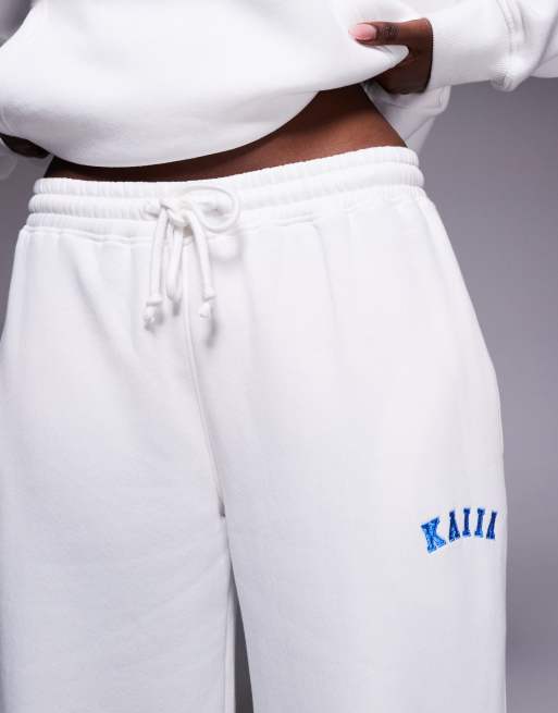 Joggers blancos y azules de pernera ancha con logo bordado de tejido rico en algodón de Kaiia (parte de un conjunto), 3 de 5