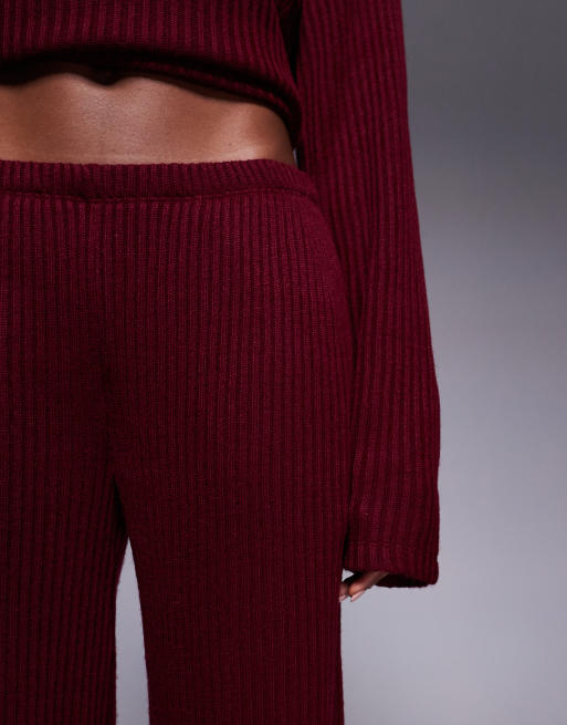 Joggers burdeos de pernera ancha de canalé de ASOS DESIGN (parte de un conjunto), 5 de 5