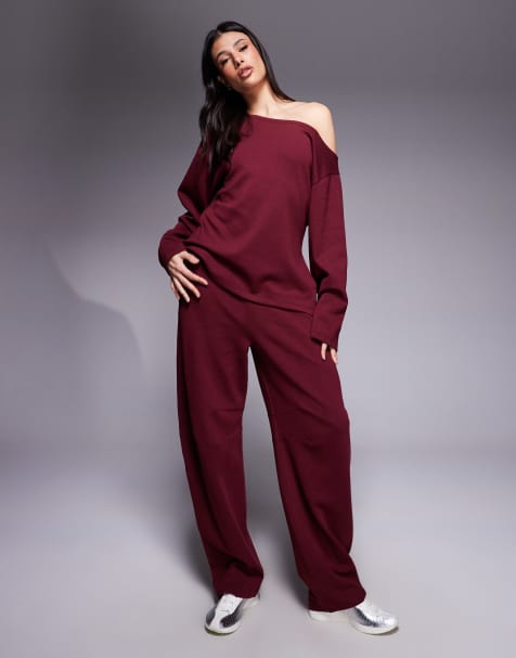 Joggers burdeos de pernera barrel de tejido interlock de ASOS DESIGN Tall - view 1