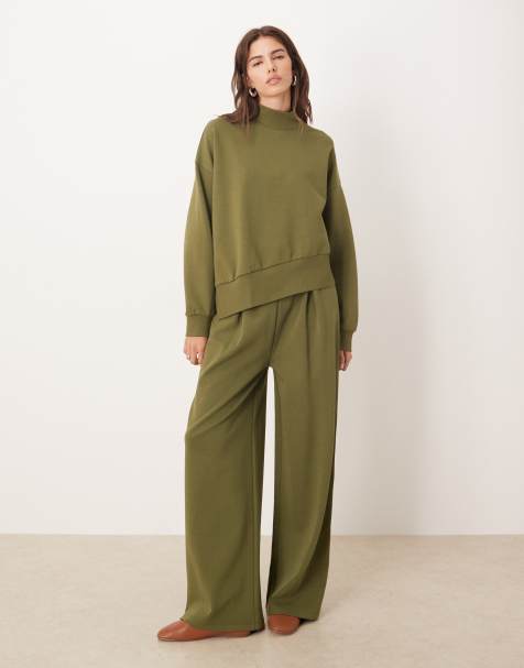 Joggers caqui de pernera ancha con detalle de cintura ancha de tejido entrelazado de ASOS DESIGN - view 1