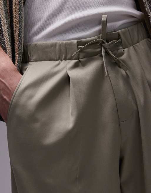 Joggers caquis de pernera holgada con cintura elástica anudada de Topman, 3 de 5