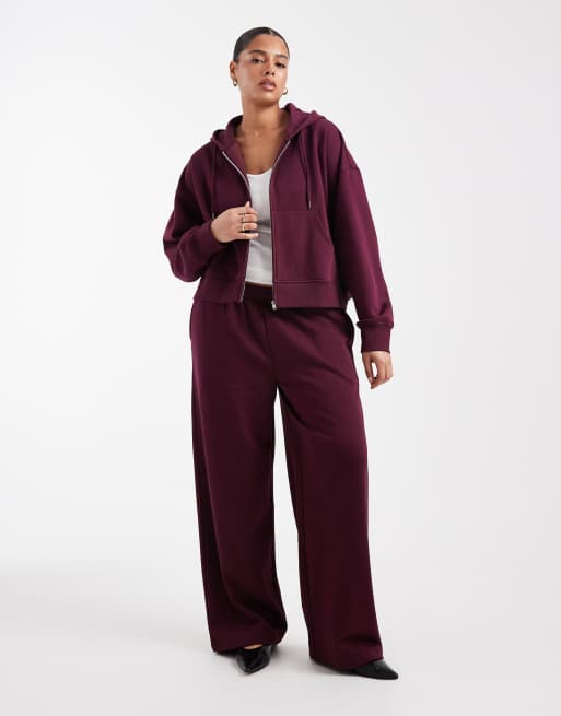 Joggers color ciruela de pernera ancha con interior afelpado de ASOS DESIGN Curve
