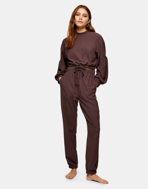 Joggers color ciruela de punto gofrado de Topshop