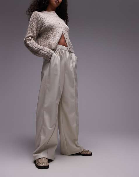 Joggers color crudo de pernera ancha con costuras de cuero sintético de Topshop - view 1