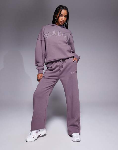 Joggers color malva con logo bordado de tejido rico en algodón de Kaiia (parte de un conjunto) - view 1