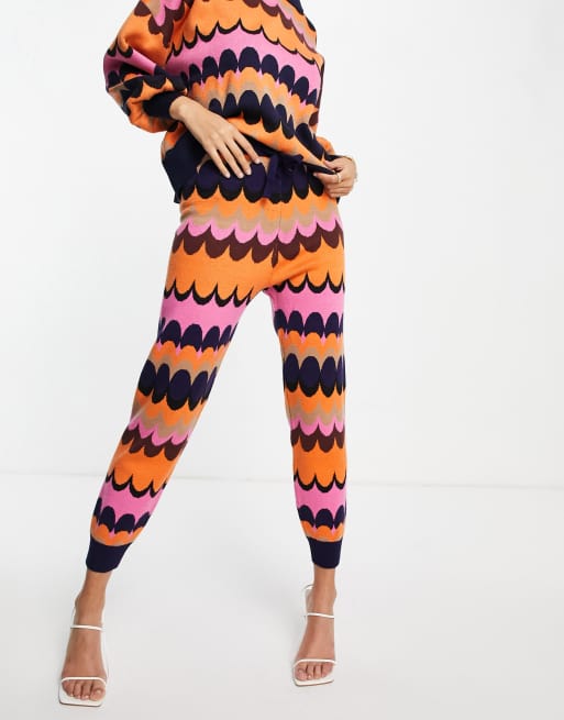 Joggers con estampado ondulado retro y bajos en contraste de punto de Never Fully Dressed (parte de un conjunto) , 4 de 4