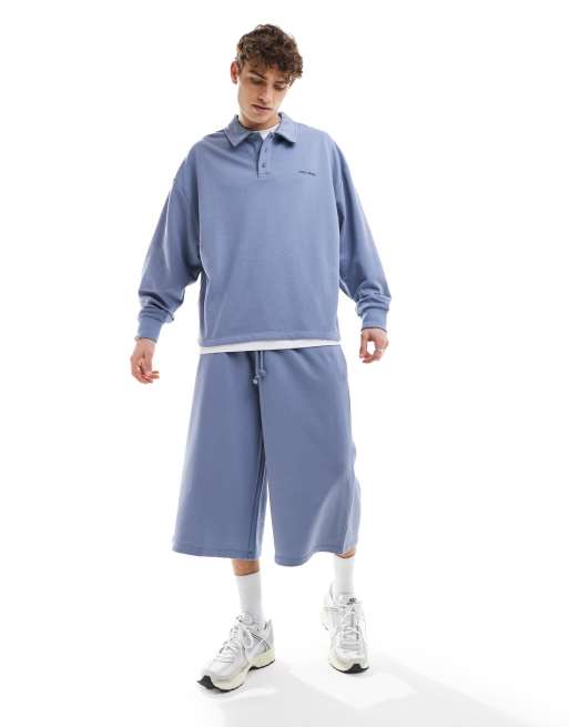 Joggers cortos azules de corte alargado de felpa de COLLUSION (parte de un conjunto)