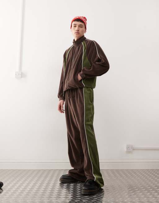 Joggers de chándal verdes y marrones de velour de COLLUSION 