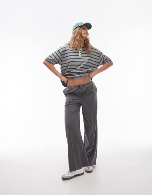 Joggers de sastre gris carbón de pernera ancha con cordón ajustable de Topshop