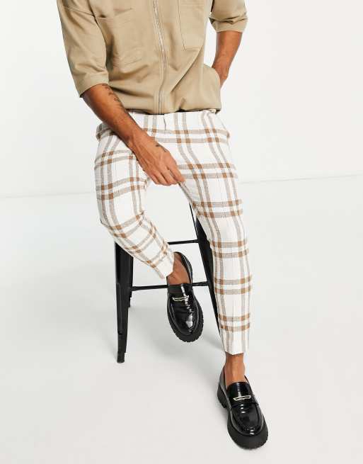 Joggers de vestir color crudo a cuadros marrones de ASOS DESIGN (parte de un conjunto)
