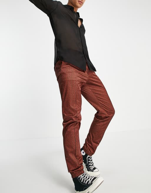 Joggers de vestir color óxido con diseño de rayas retro de corte slim de ASOS DESIGN (parte de un conjunto)