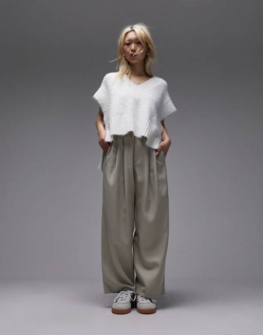 Joggers de vestir color piedra de pernera recta de Topshop Petite