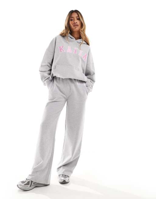 Joggers gris claro de pernera ancha con cinturilla en contraste y cordón ajustable de Kaiia (parte de un conjunto)