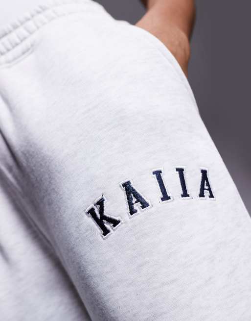 Joggers gris claro de pernera ancha con logo bordado de mezcla de algodón de Kaiia Tall, 5 de 5