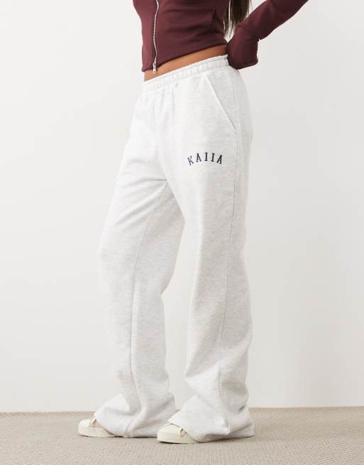 Joggers gris claro jaspeado con bajos ajustados y logo bordado de mezcla de algodón de Kaiia Petite, 2 de 5