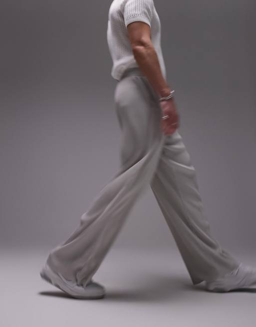 Joggers gris claro plisados de corte recto de Topman