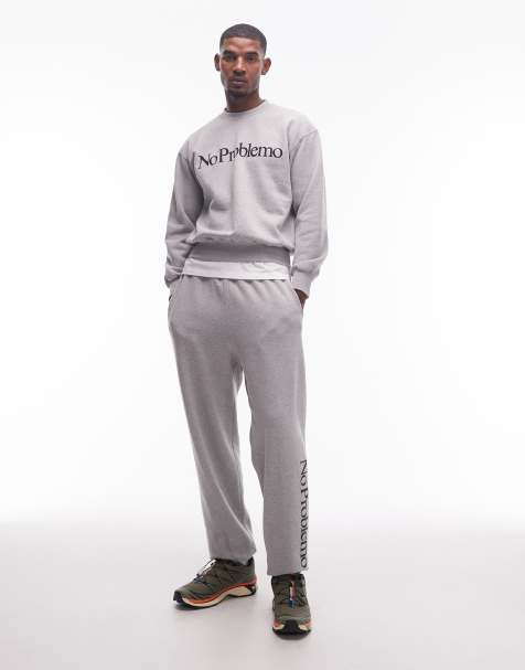 Joggers gris jaspeado con logo de algodón de No Problemo - view 1