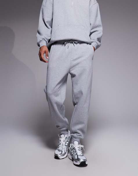 Joggers gris jaspeado de corte tapered con bajos acanalados de ASOS DESIGN - view 1