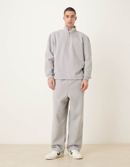 Joggers gris jaspeado de corte tapered holgado de piqué con interior cepillado de ASOS DESIGN, 2 de 5