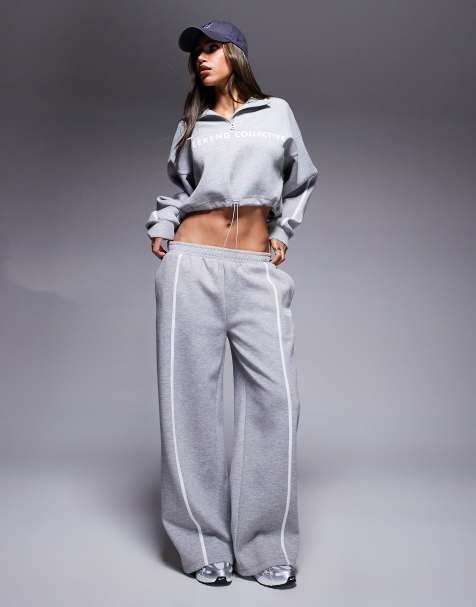Joggers gris jaspeado de pernera ancha con detalle de raya de tejido efecto neopreno de Weekend Collective (parte de un conjunto) - view 1