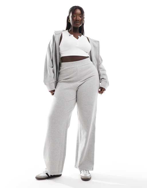 Joggers gris jaspeado de pernera ancha de punto muy suave de ASOS DESIGN Curve (parte de un conjunto)