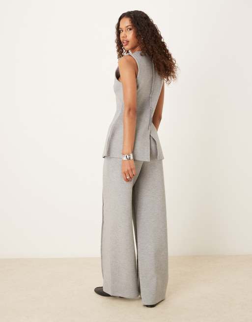 Joggers gris jaspeado de pernera ancha de tejido efecto neopreno de ASOS DESIGN (parte de un conjunto), 3 de 5