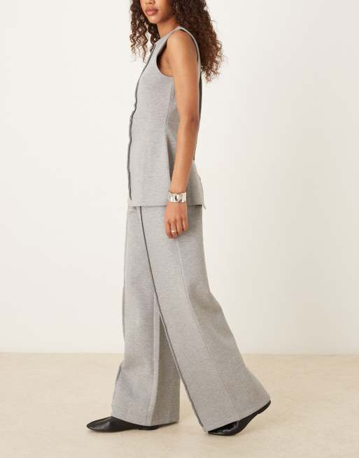 Joggers gris jaspeado de pernera ancha de tejido efecto neopreno de ASOS DESIGN (parte de un conjunto), 5 de 5