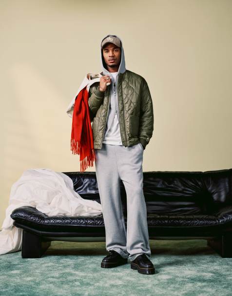 Joggers gris jaspeado de pernera ancha de tejido grueso de 400 g/m² premium de ASOS DESIGN - view 1