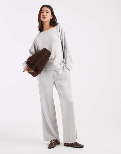 Joggers gris jaspeado de pernera ancha de tejido suave de Vero Moda (parte de un conjunto) - view 1