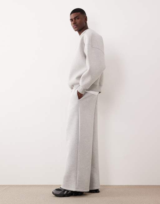 Joggers gris jaspeado de pernera muy ancha de tejido grueso efecto neopreno de ASOS DESIGN, 3 de 5