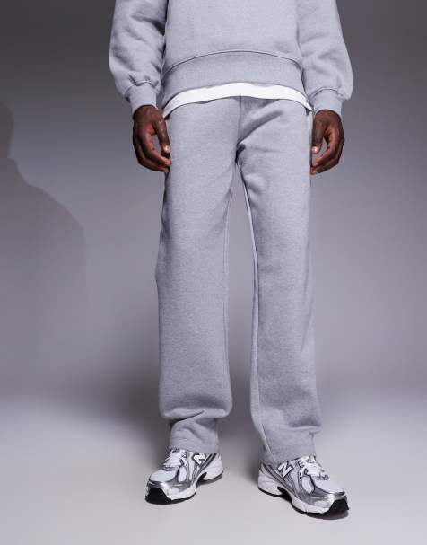 Joggers gris jaspeado de pernera recta de tejido grueso de 400 g/m2 premium de ASOS DESIGN - view 1