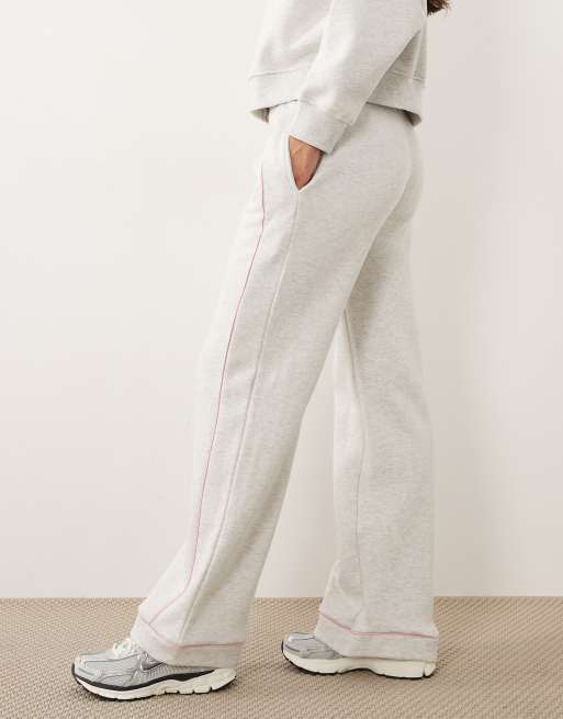 Joggers gris jaspeado y rosa pastel de pernera ancha con logo bordado de tejido rico en algodón de Kaiia (parte de un conjunto), 2 de 5