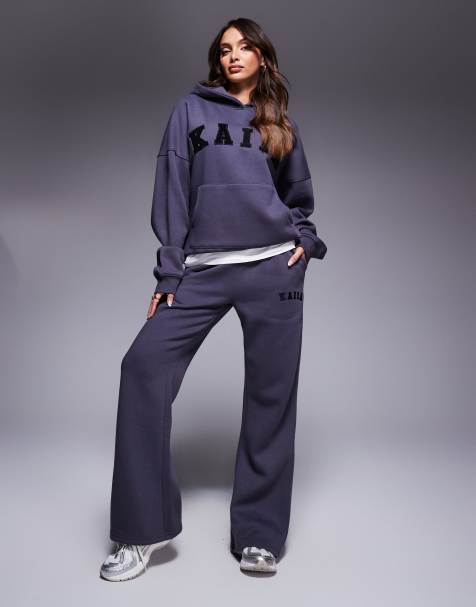 Joggers gris oscuro de pernera ancha con logo bordado de Kaiia (parte de un conjunto) - view 1