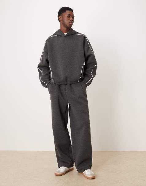 Joggers gris oscuro de pernera ancha con ribetes laterales de ASOS DESIGN (parte de un conjunto) - view 1