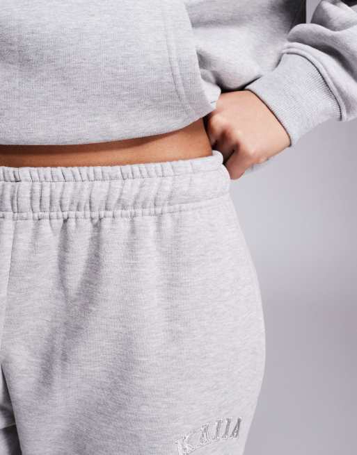 Joggers gris oscuro jaspeado de pernera ancha con logo bordado de tejido rico en algodón de Kaiia (parte de un conjunto)  , 4 de 5