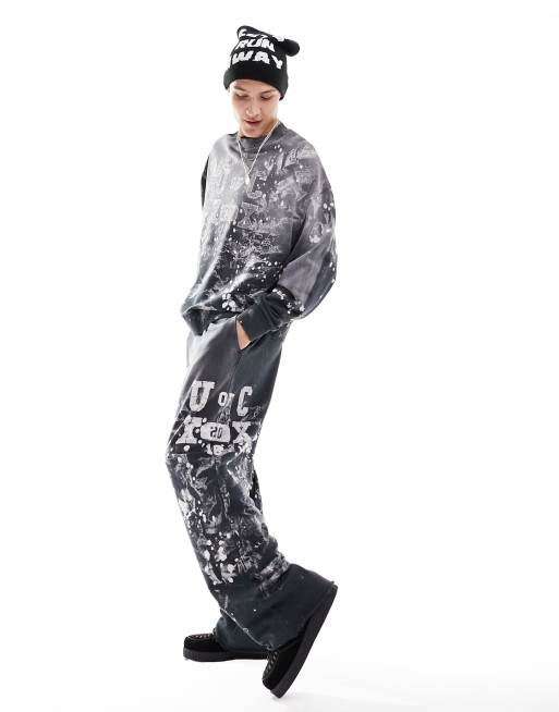 Joggers grises con diseño universitario y estampado aerografiado a mano de COLLUSION (parte de un conjunto)