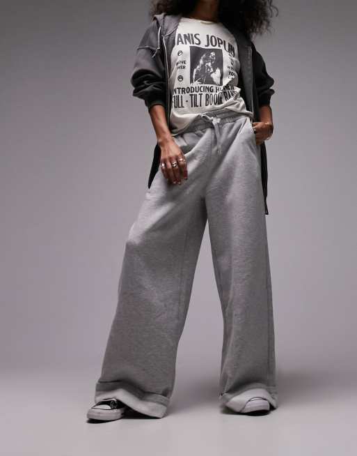 Joggers grises de pernera ancha con bajo con vuelta premium de Topshop, 4 de 4