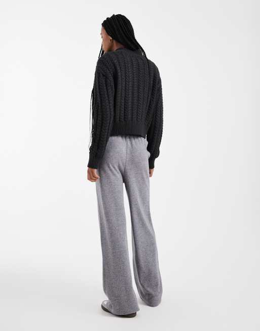 Joggers grises de pernera ancha con detalle de nervio de tejido efecto punto de Threadbare, 2 de 5